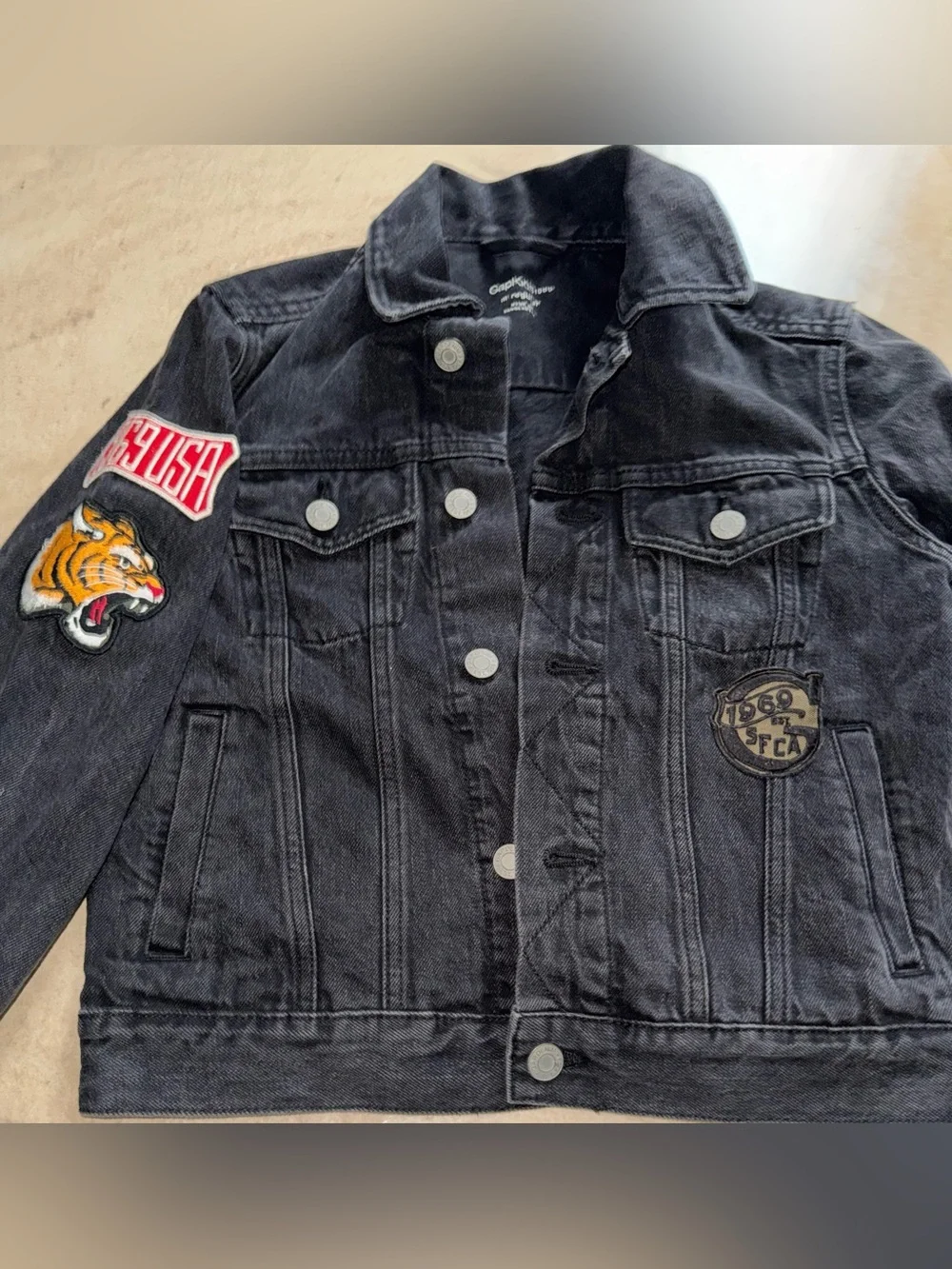 GAP Kids Black Denim Jacket with Patch Details